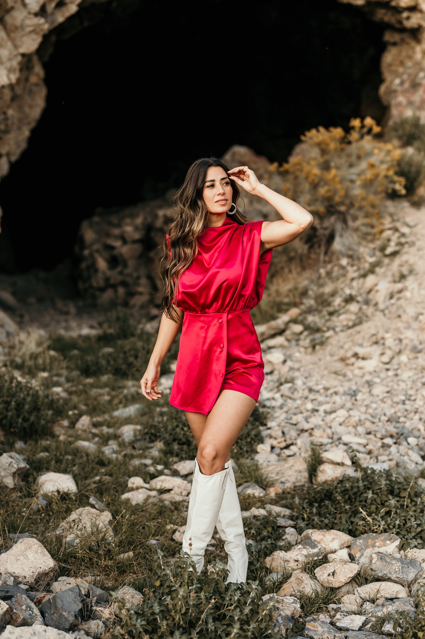 Solid Satin Button Romper - MAGENTA