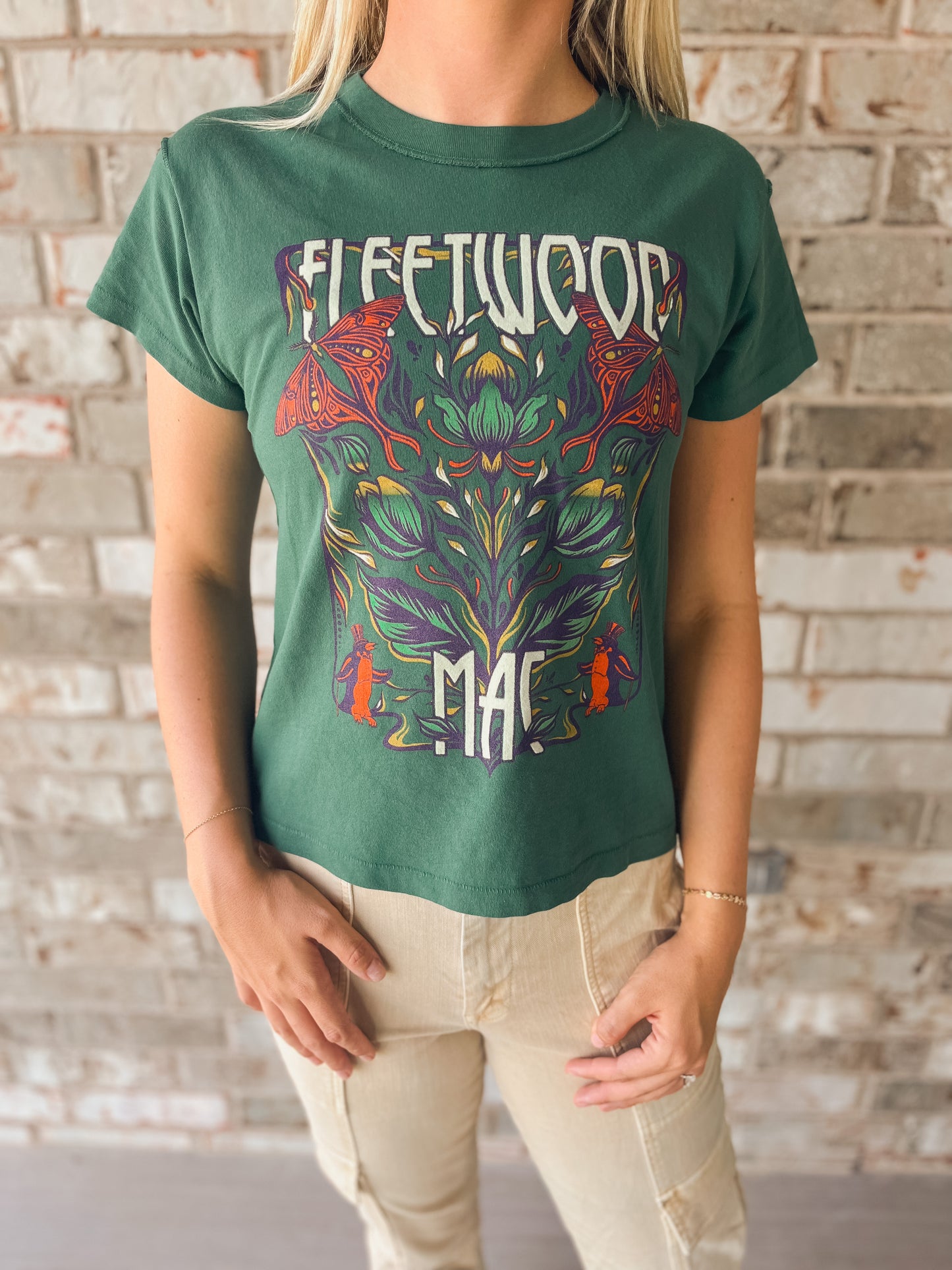 FLEETWOOD MAC BUTTERFLIES REVERSE GF TEE IN STORMY GREEN