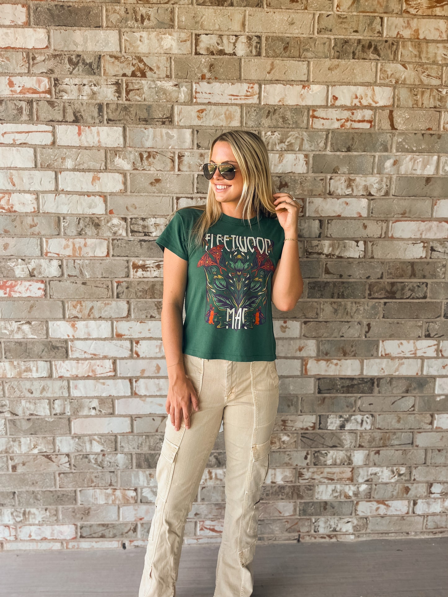 FLEETWOOD MAC BUTTERFLIES REVERSE GF TEE IN STORMY GREEN