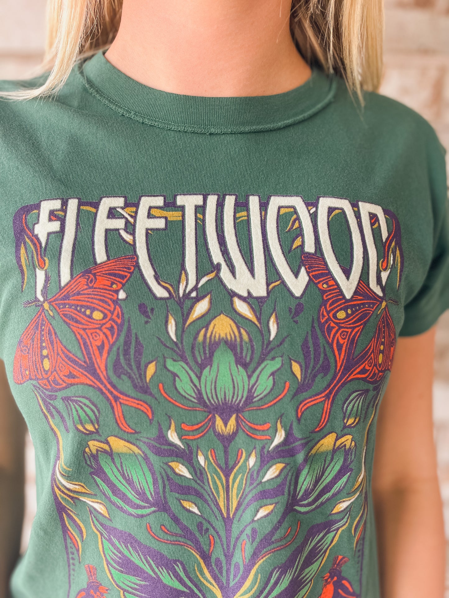 FLEETWOOD MAC BUTTERFLIES REVERSE GF TEE IN STORMY GREEN