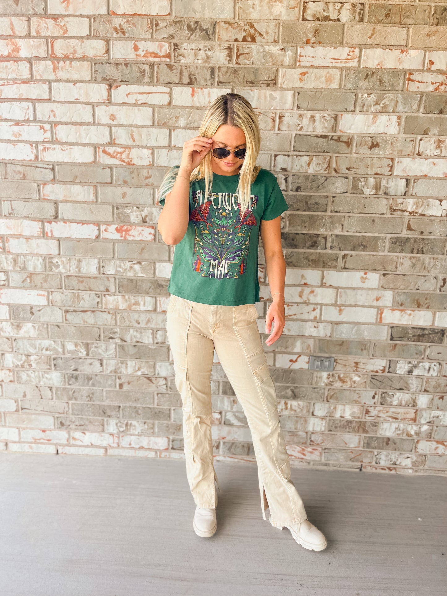 FLEETWOOD MAC BUTTERFLIES REVERSE GF TEE IN STORMY GREEN