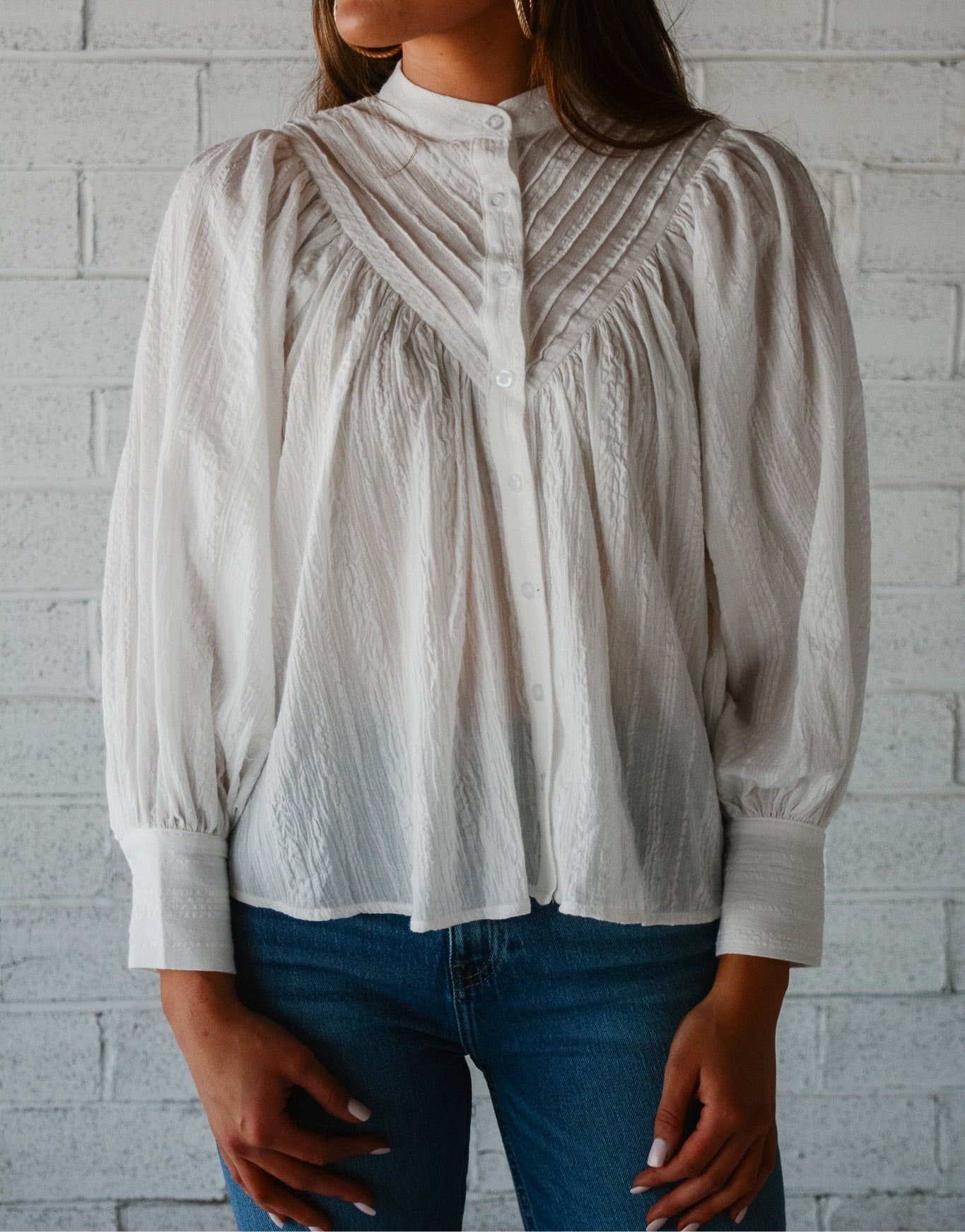 Solid Cotton Pleat Top