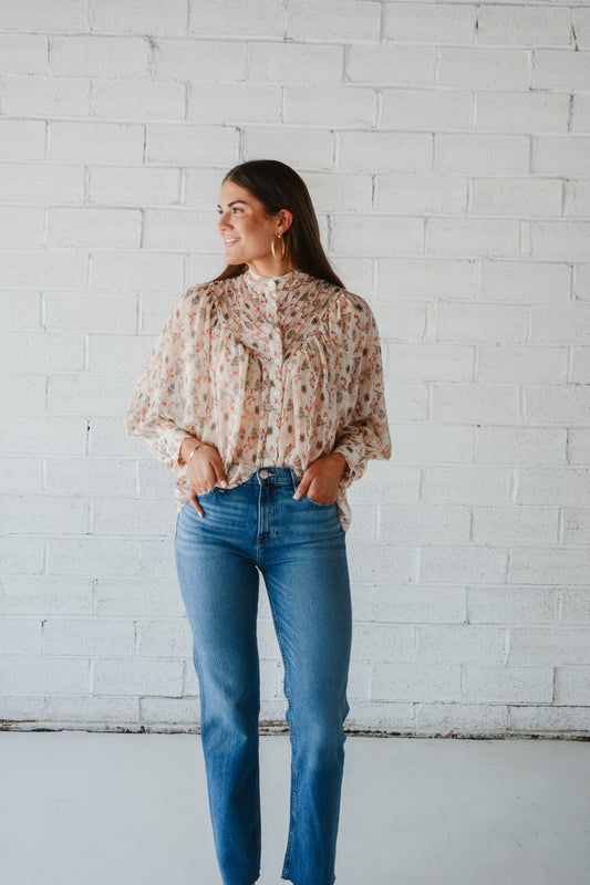 Vintage Floral Vine Pleat Chiffon Top